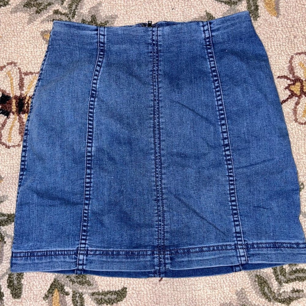 Free People Women's Seamed Westminster Blue Denim Stretch Mini Skirt